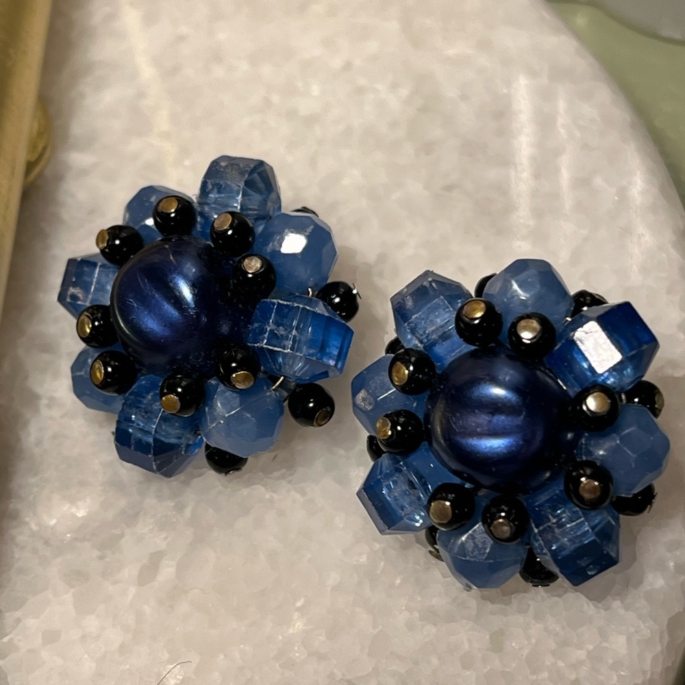 Vintage Blue Bead Cluster W. Germany Stamped